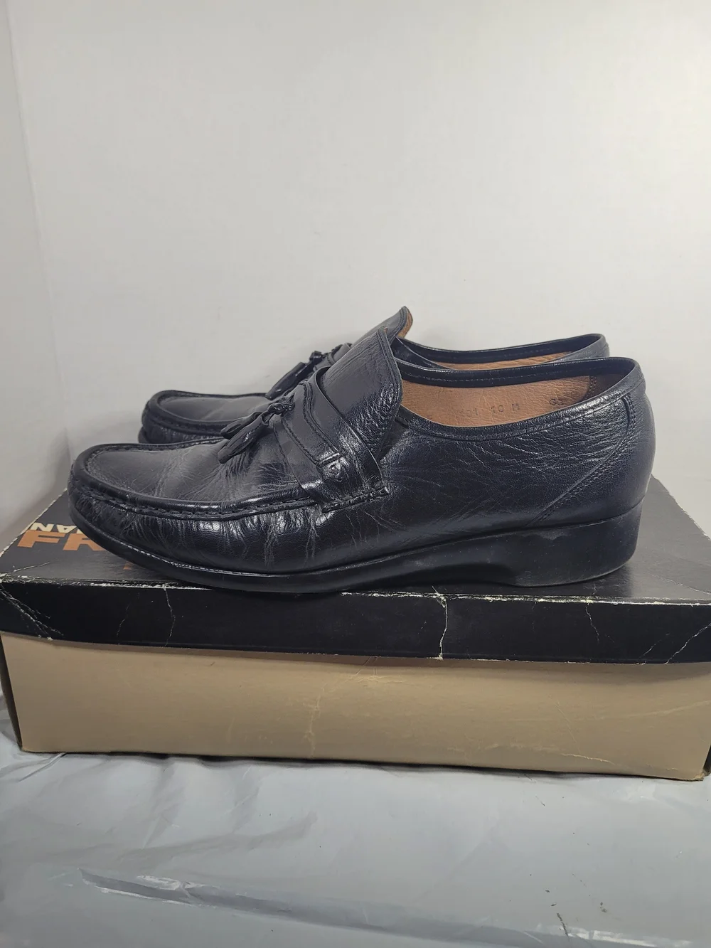 Freeman Mens Black Leather Slip On Loafers Driving Shoes Size 10 M